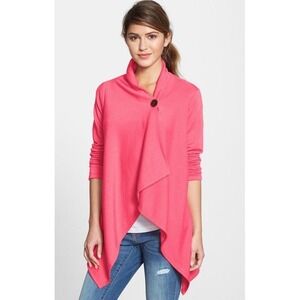 Bobeau Coral‎ Pink One Button Long Sleeve Waterfall Cardigan Poncho Size Small
